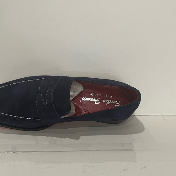 Emilio Franco shoes loafer suede navy slip on red bottom sole - Picture 4 of 5